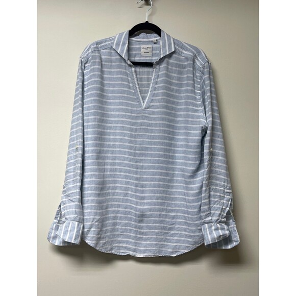 BAIRD MCNUTT Murano 100% Linen Striped V-neck Tunic, Sz L - Picture 1 of 10